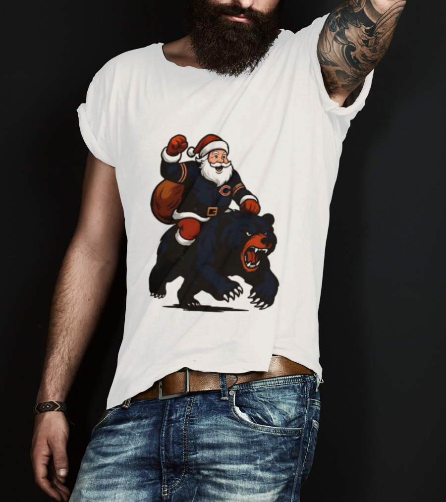 Chicago Bears Santa Claus Riding Bear Christmas Football T-Shirt
