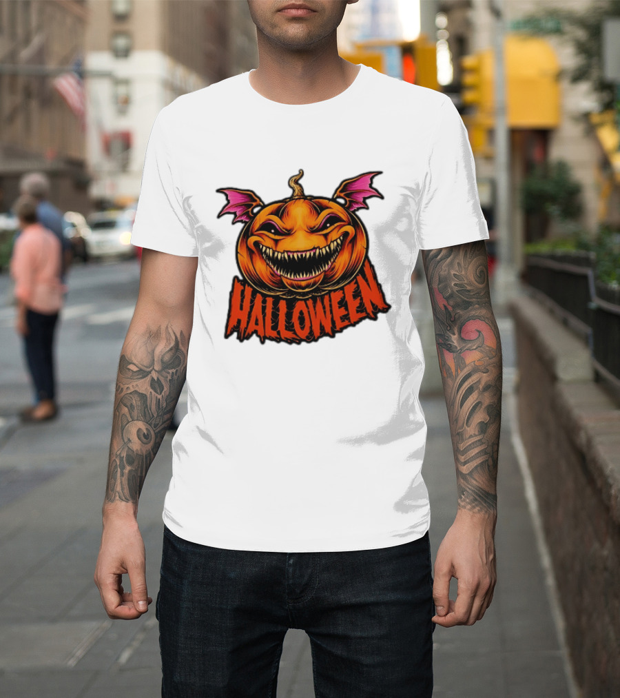 Halloween Bat Winged Jack O' Lantern Pumpkin T-Shirt