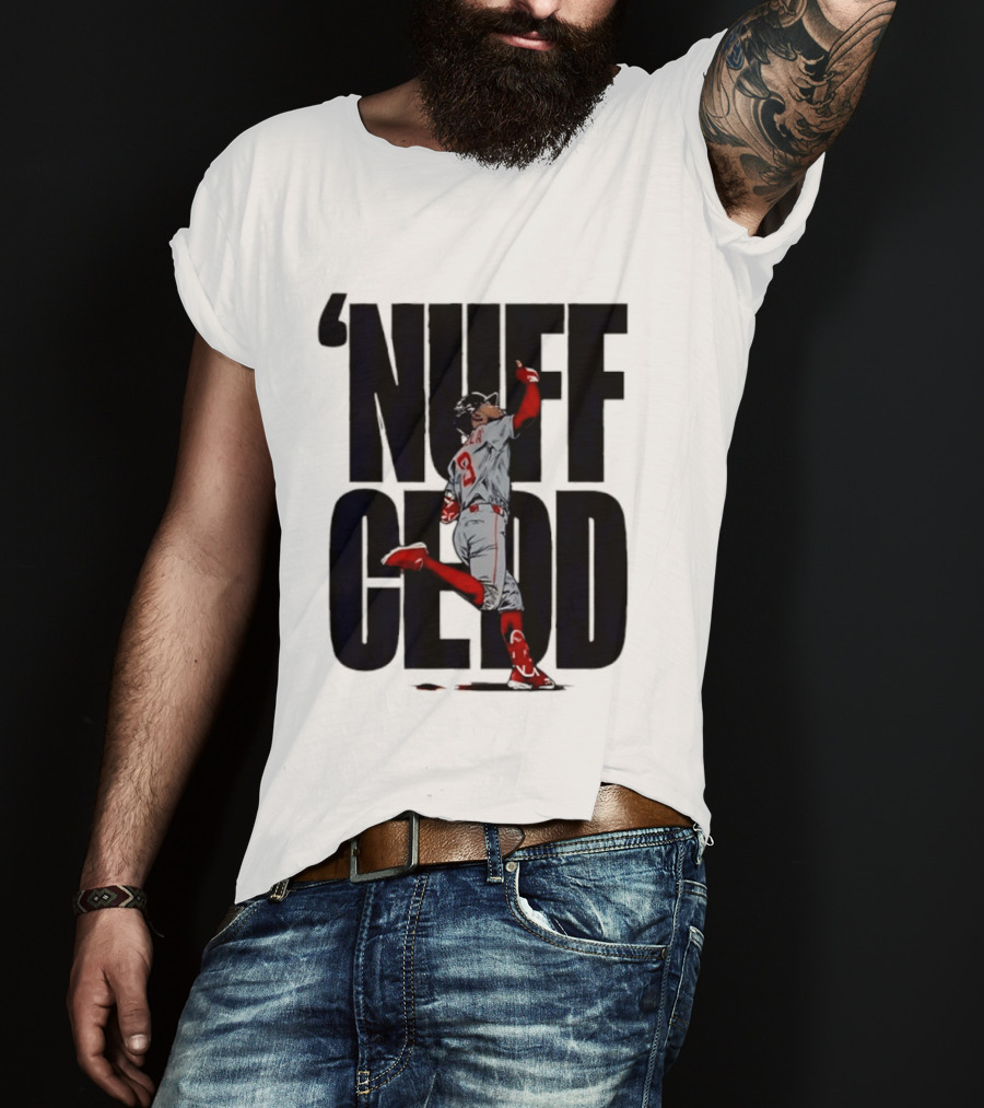 Nuff Cedd Baseball Player Number 9 Running Bases Pointing Up T-Shirt