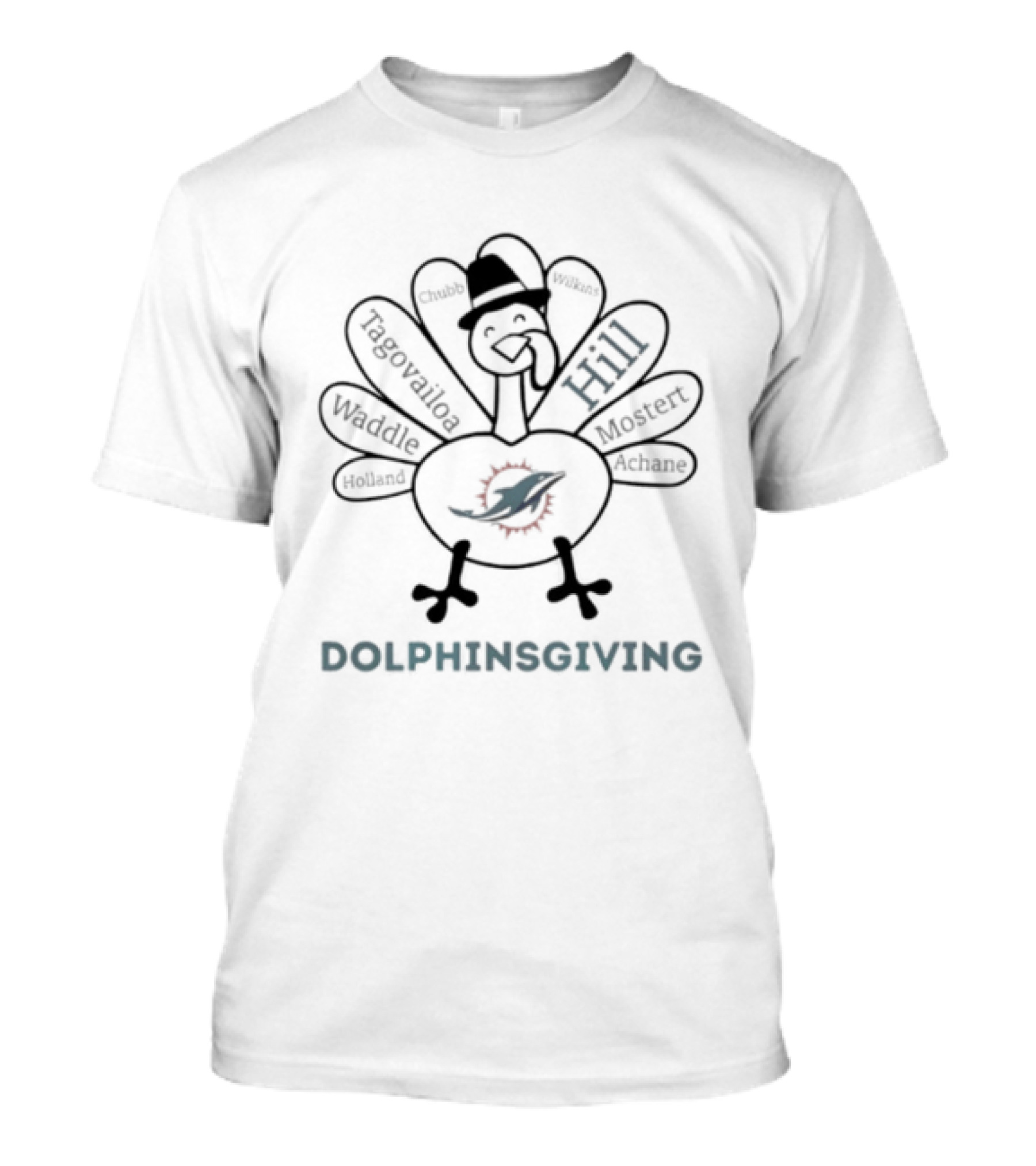 Dolphinsgiving Thanksgiving Miami Dolphins Hill Waddle Tagovailoa Mostert Turkey T-Shirt