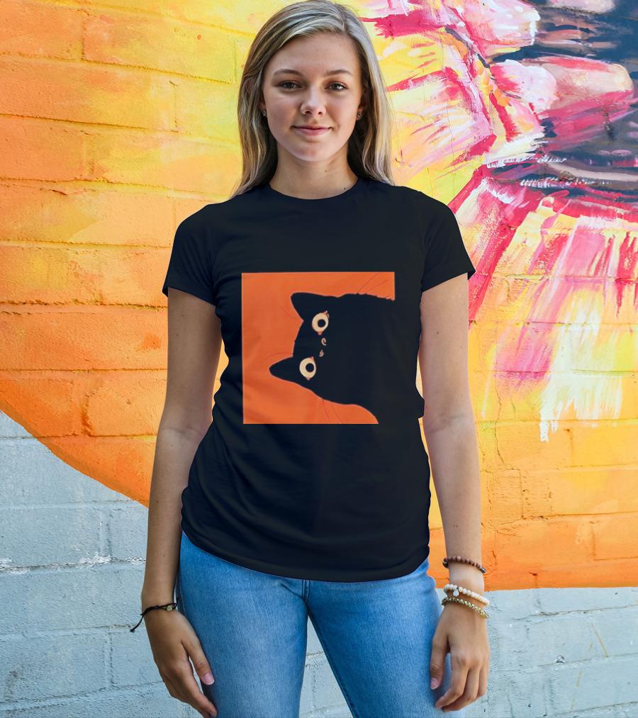 Orange Black Cat Peeking T-Shirt