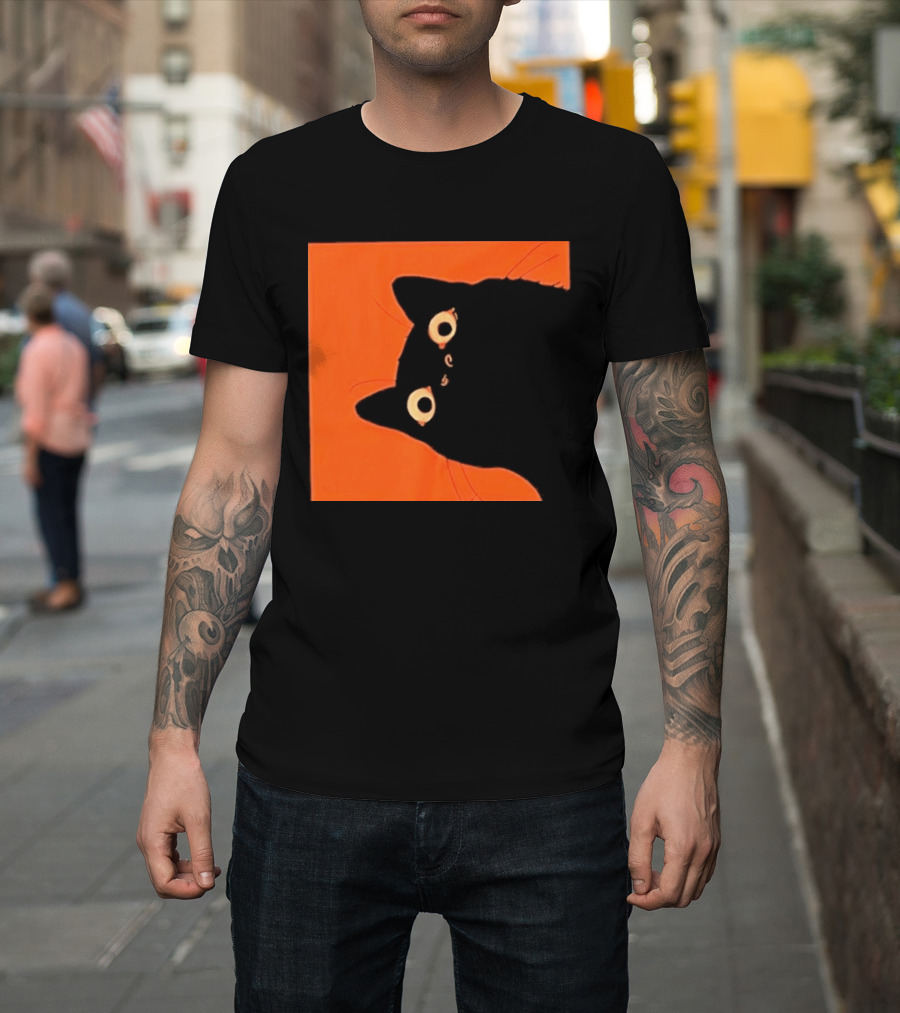 Orange Black Cat Peeking T-Shirt