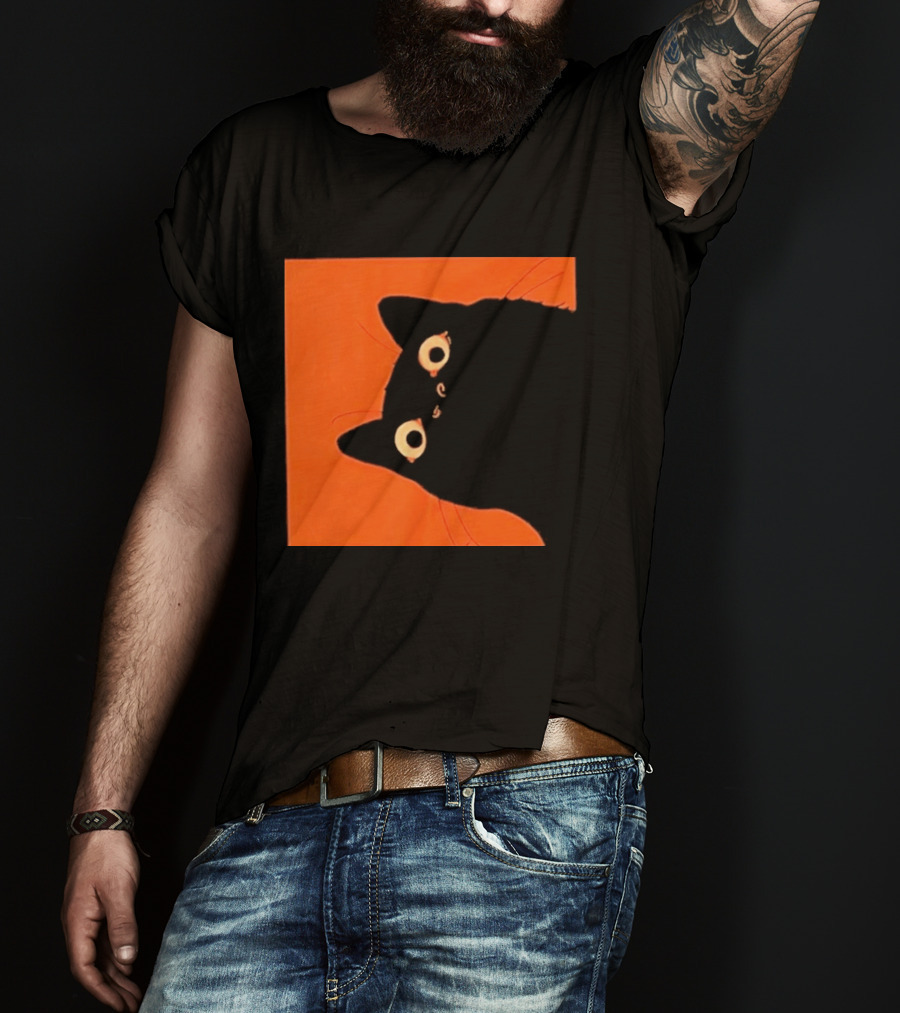 Orange Black Cat Peeking T-Shirt