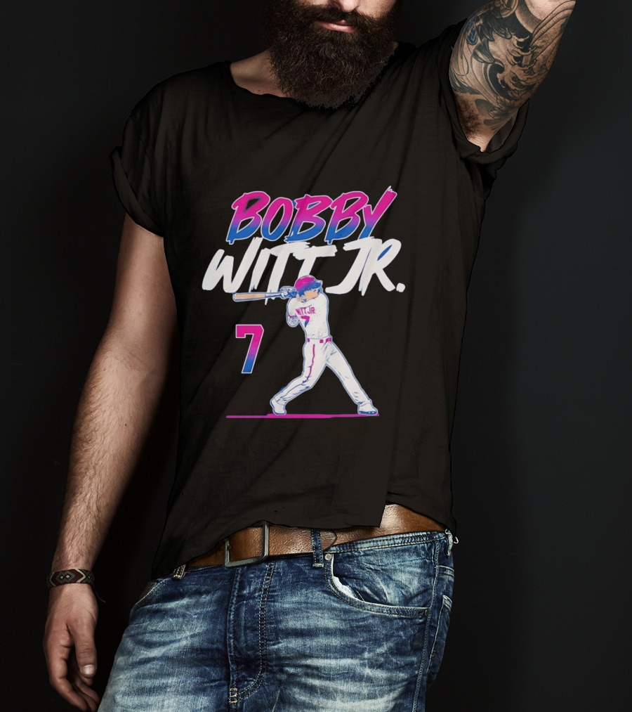 Bobby Witt Jr Kansas City Royals Number 7 Player Baseball Batting Action T-Shirt