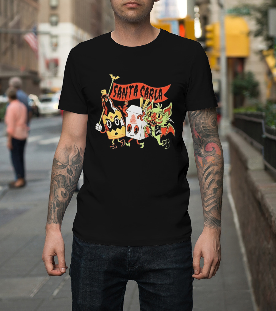 Santa Carla Cartoon Vampire Characters And Food Box With Flag T-Shirt