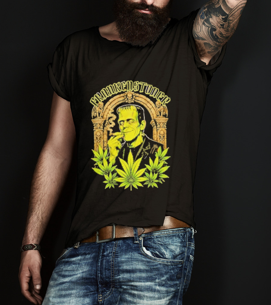 Frankenstoner Frankenstein Marijuana Smoking Arch Skulls T-Shirt