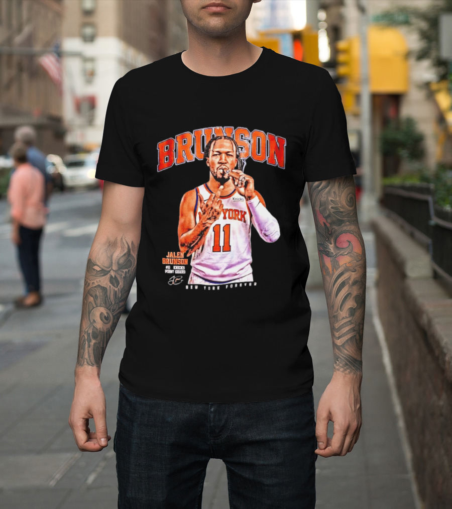 Jalen Brunson Middle Finger New York Knicks NBA Point Guard Brunson 11 Old Yolk Records Knicks T-Shirt