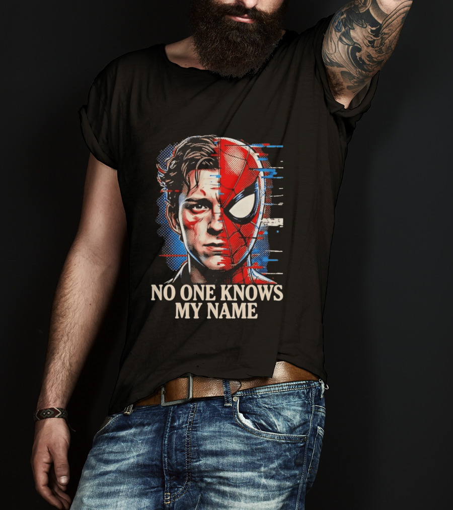 Tom Holland Spider Man No One Knows My Name Split Face Comic T-Shirt
