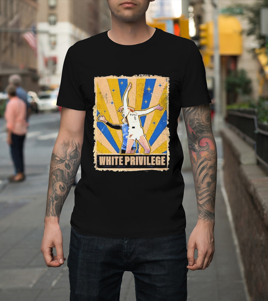 White Privilege Basketball Collision Moment Blue Yellow Starburst T-Shirt