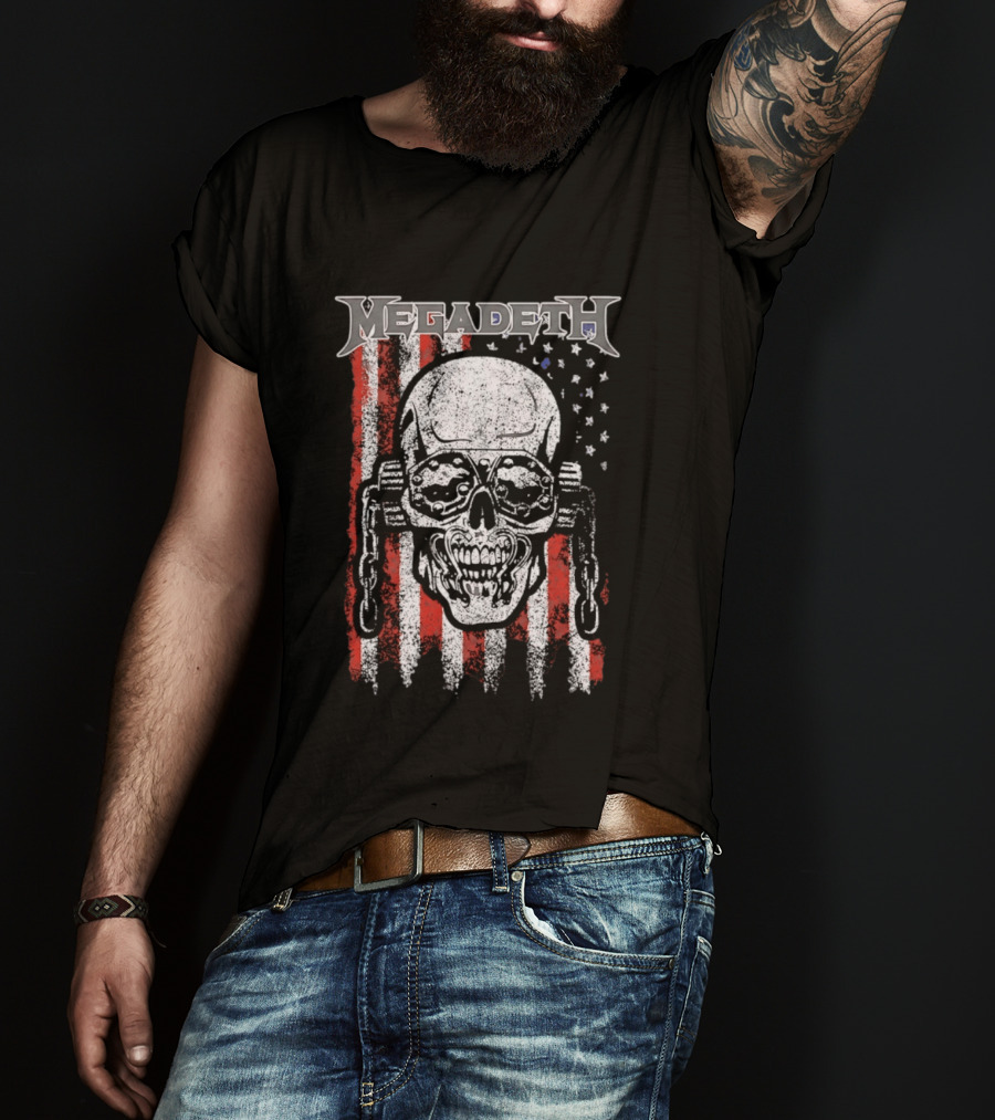 Megadeth American Flag Skull Distressed Chain T-Shirt