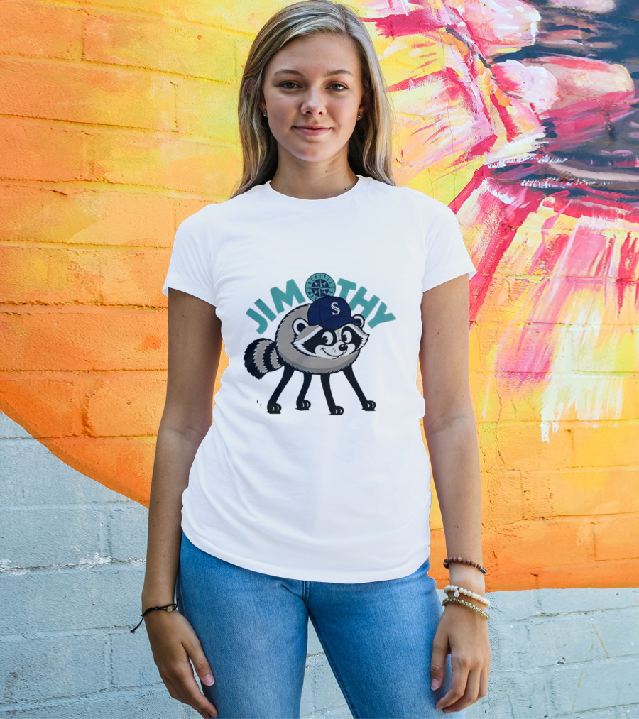 Seattle Mariners Jimothy Raccoon Character With Team Cap And Compass T-Shirt