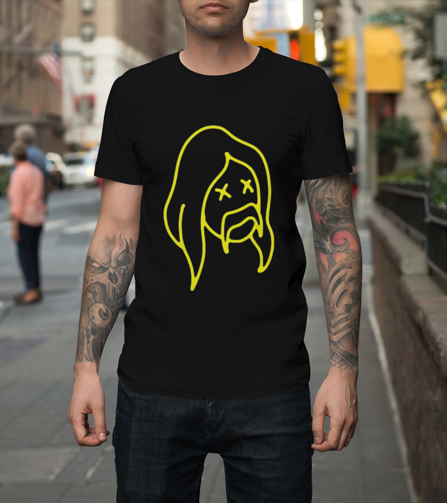 Austin Meade Store Blackout Black Neon Yellow Face Lines T-Shirt