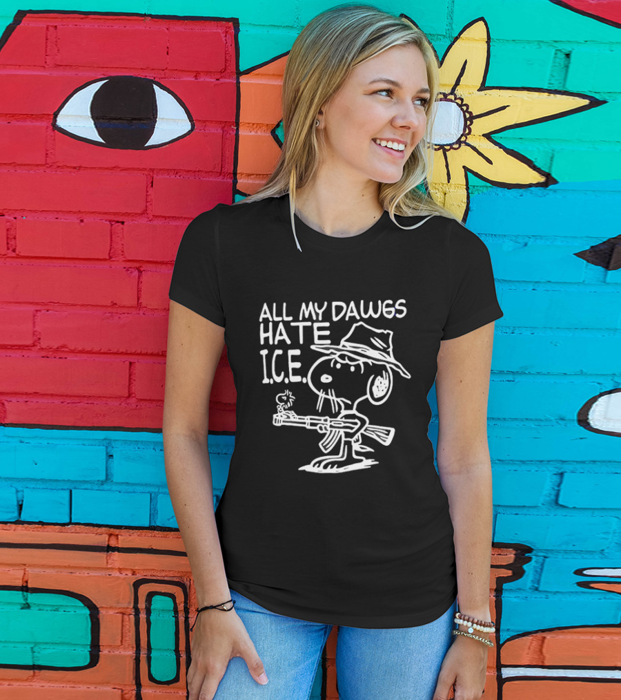 Snoopy Cowboy All My Dawgs Hate Ice Peanuts Character Funny Western T-Shirt