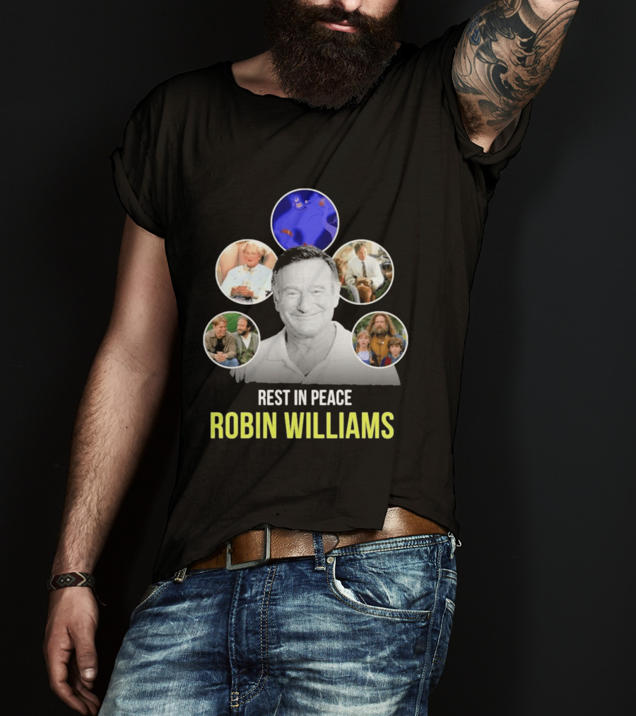 Rest In Peace Robin Williams Aladdin Genie Mrs. Doubtfire Jumanji Good Will Hunting T-Shirt