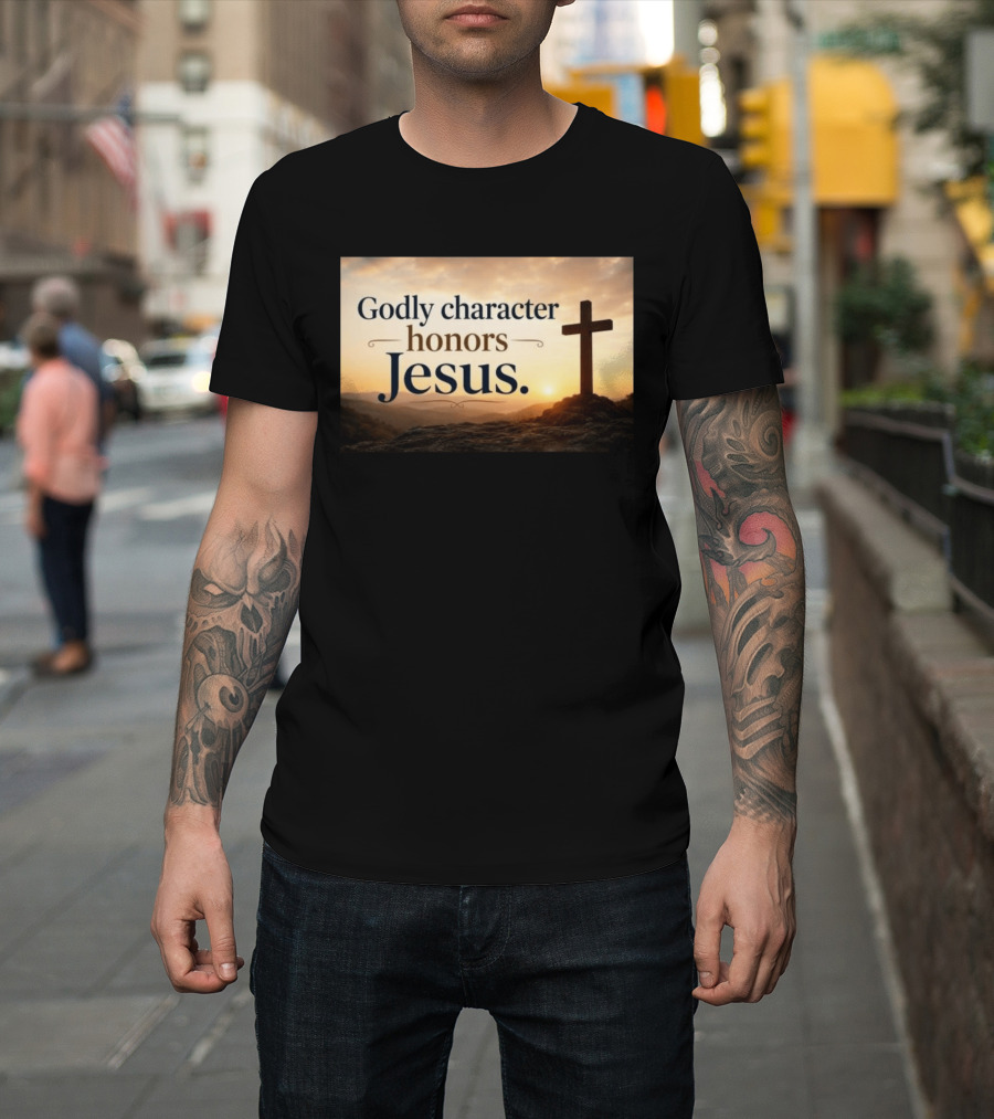 Godly Character Honors Jesus Cross At Sunset T-Shirt