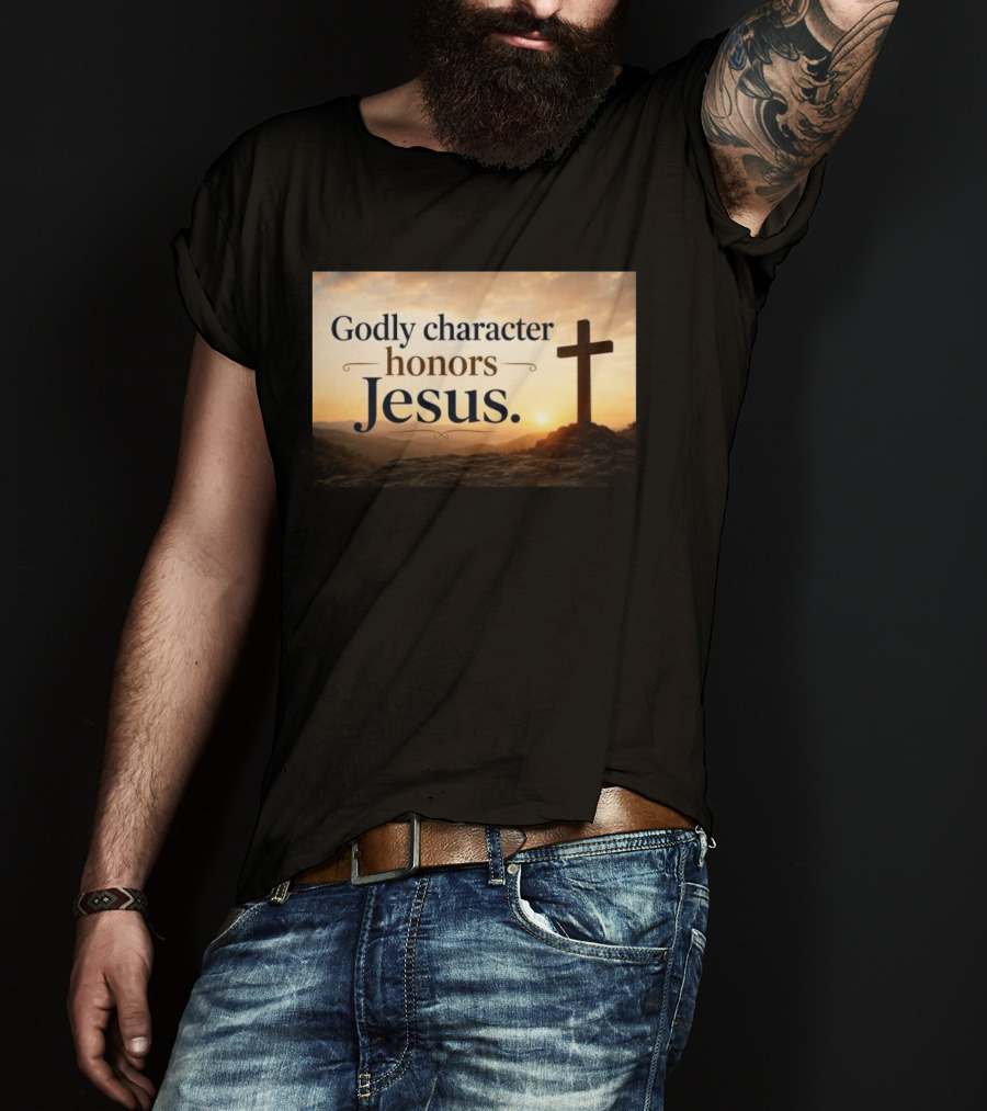 Godly Character Honors Jesus Cross At Sunset T-Shirt