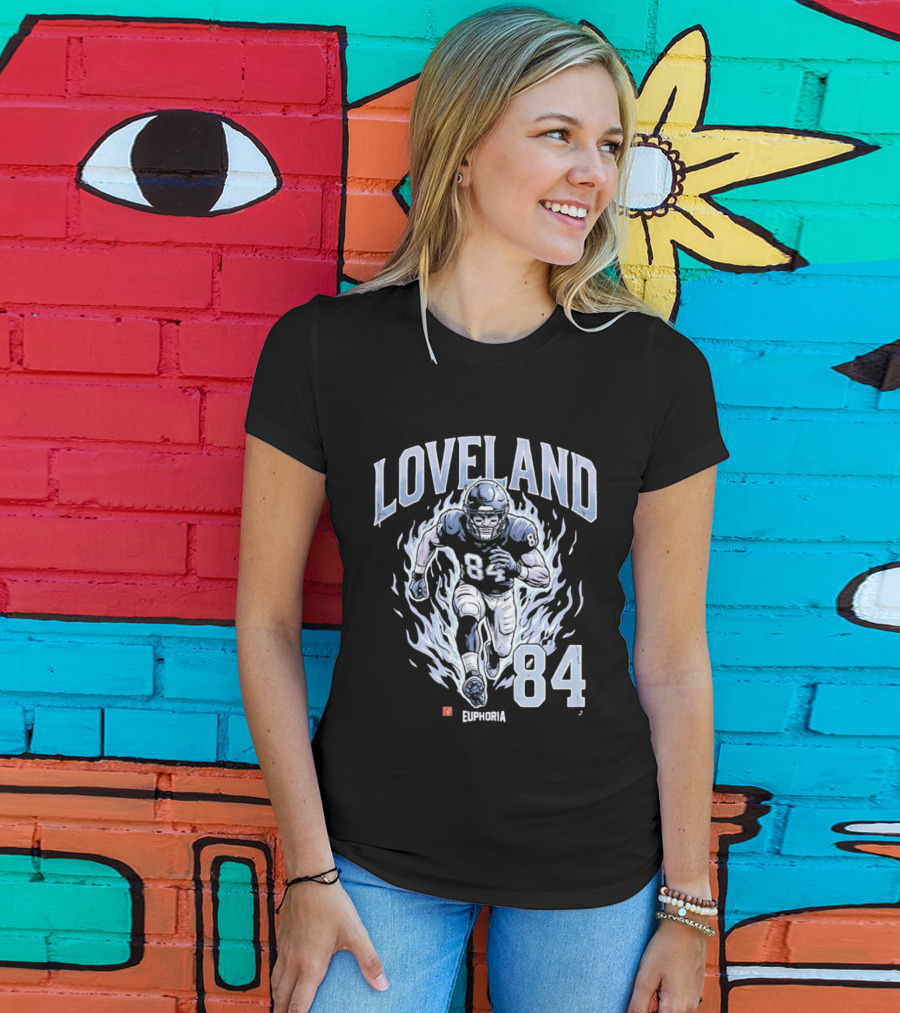 Loveland 84 Euphoria Football Player Blue Flames Athletic T-Shirt