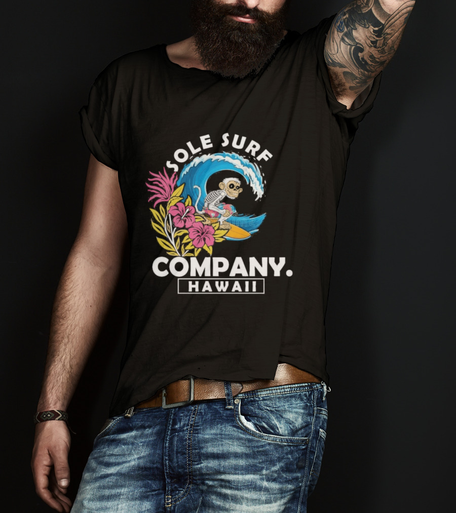 Sole Surf Company Hawaii Monkey Wave Flower Surfing T-Shirt