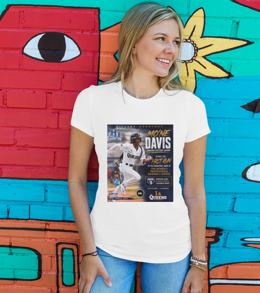 Mo'ne Davis First Run Inaugural Women's Professional Baseball League LA Queens Hampton History T-Shirt