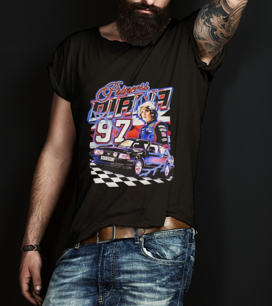 Princess Diana 97 Racing NASCAR Checkered Lightning Car T-Shirt
