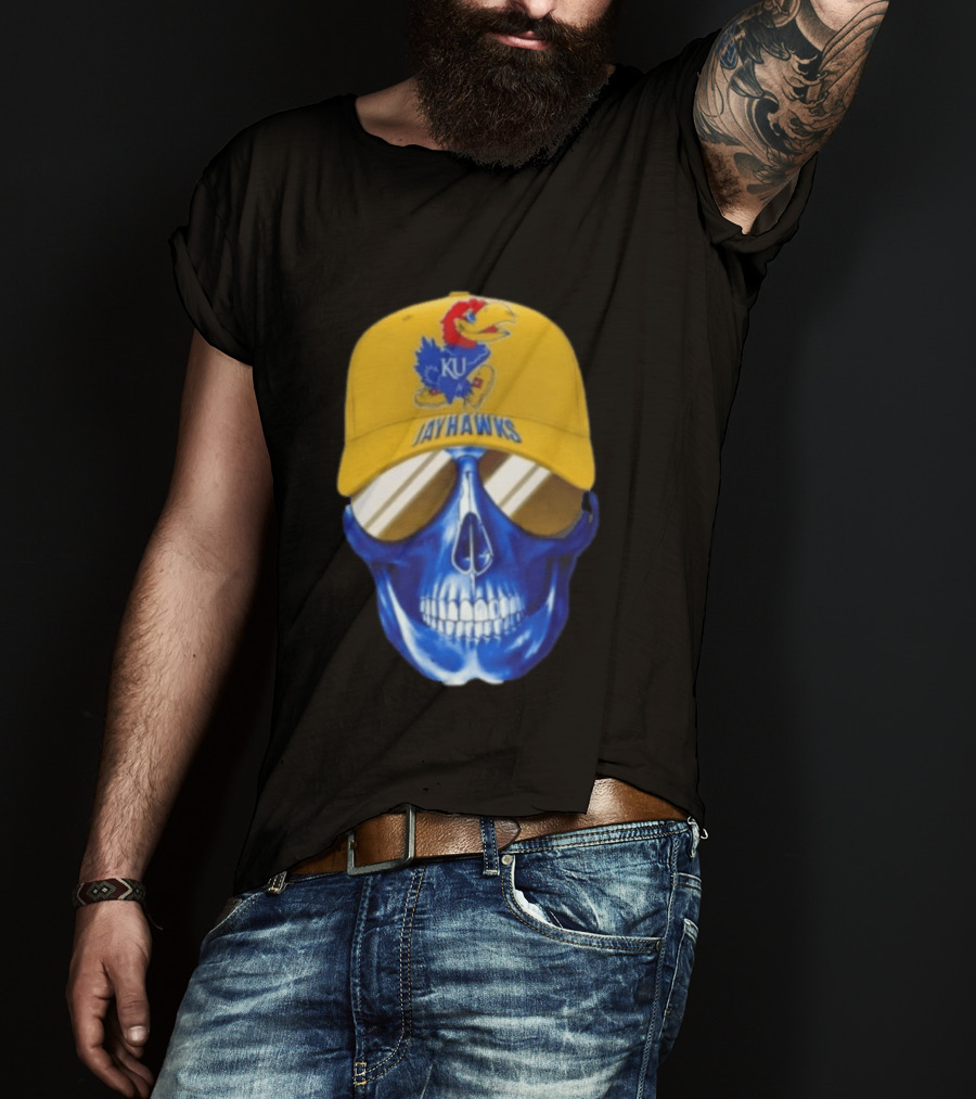 Kansas Jayhawks Skull Cap Fans Wear KU Jayhawks Edition T-Shirt