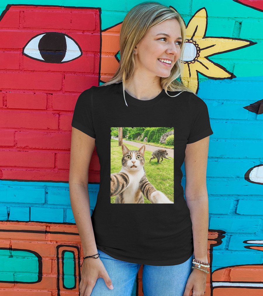 Tabby Cat Selfie With Jimothy Raccoon 2026 Seattle Legend Meme T-Shirt