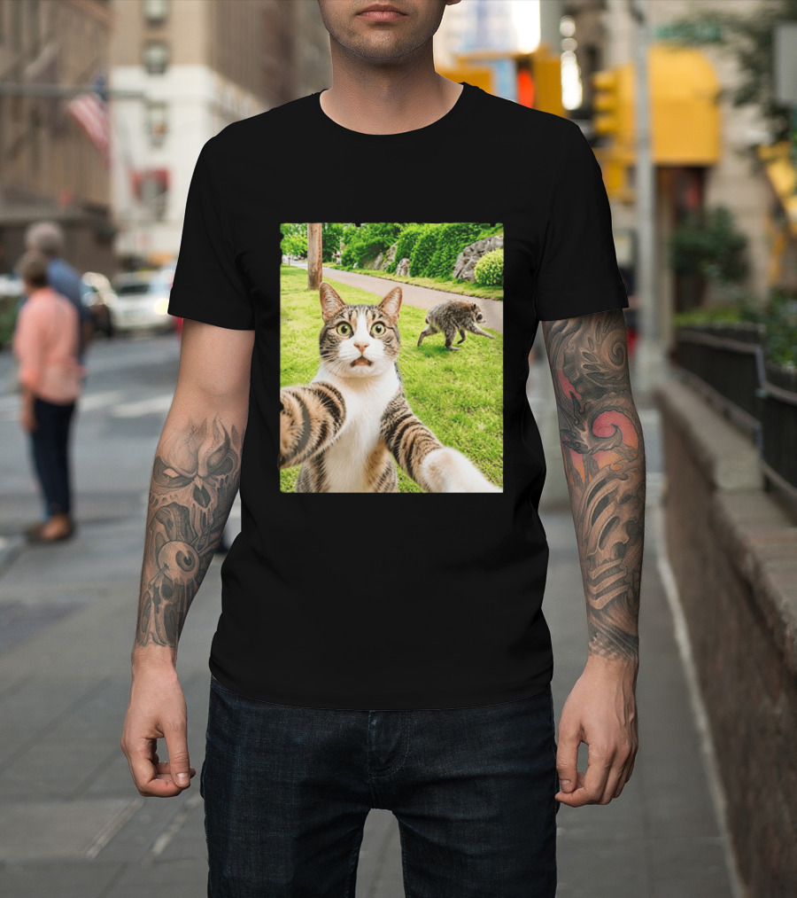 Tabby Cat Selfie With Jimothy Raccoon 2026 Seattle Legend Meme T-Shirt
