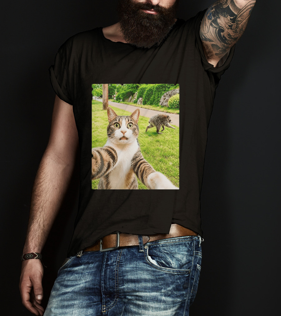 Tabby Cat Selfie With Jimothy Raccoon 2026 Seattle Legend Meme T-Shirt