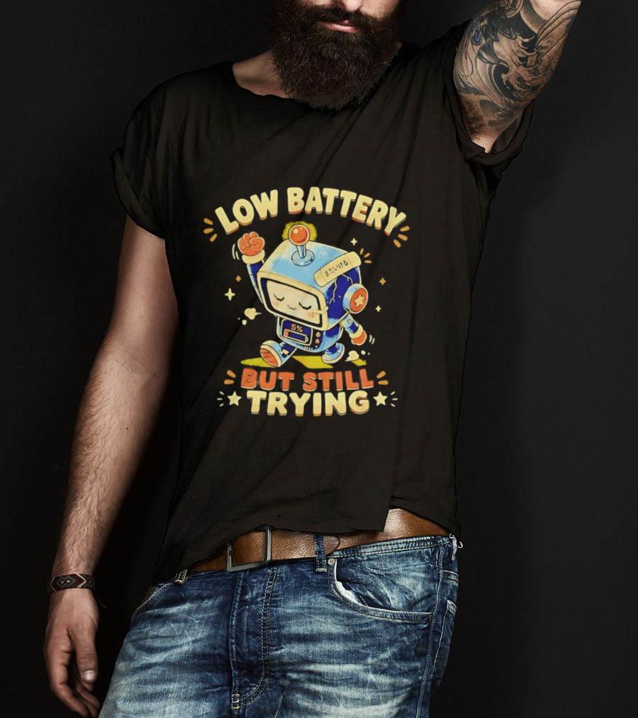 Low Battery But Still Trying Robot Retro Anime T-Shirt