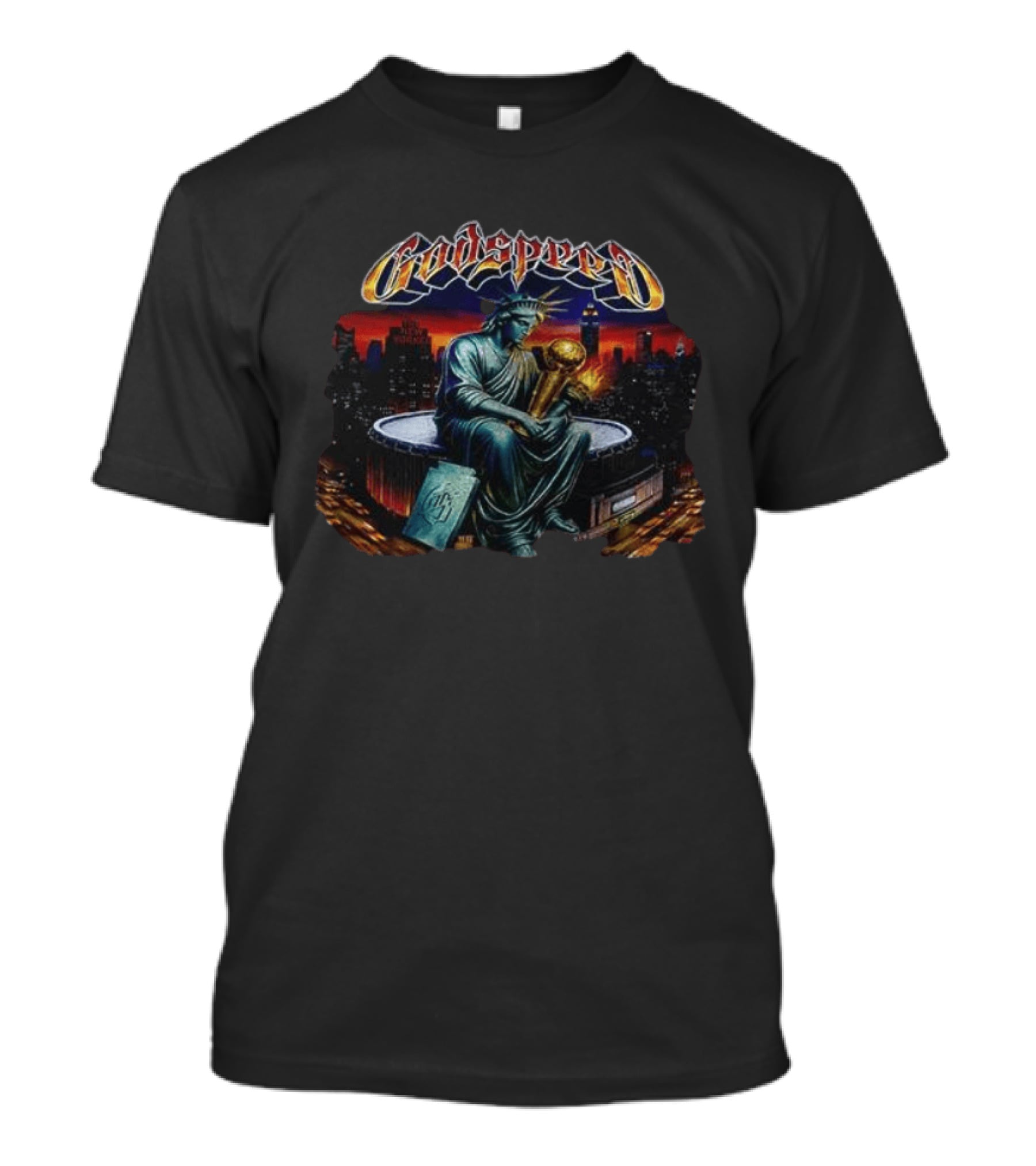 New York Knicks Godspeed Statue Of Liberty Basketball Cityscape T-Shirt