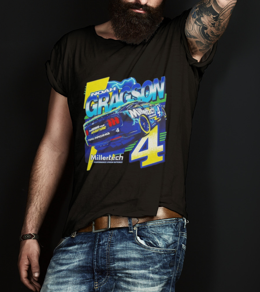 Noah Gragson Millertech Performance Lithium Batteries No 4 Ford Racing Powering Your Adventure T-Shirt