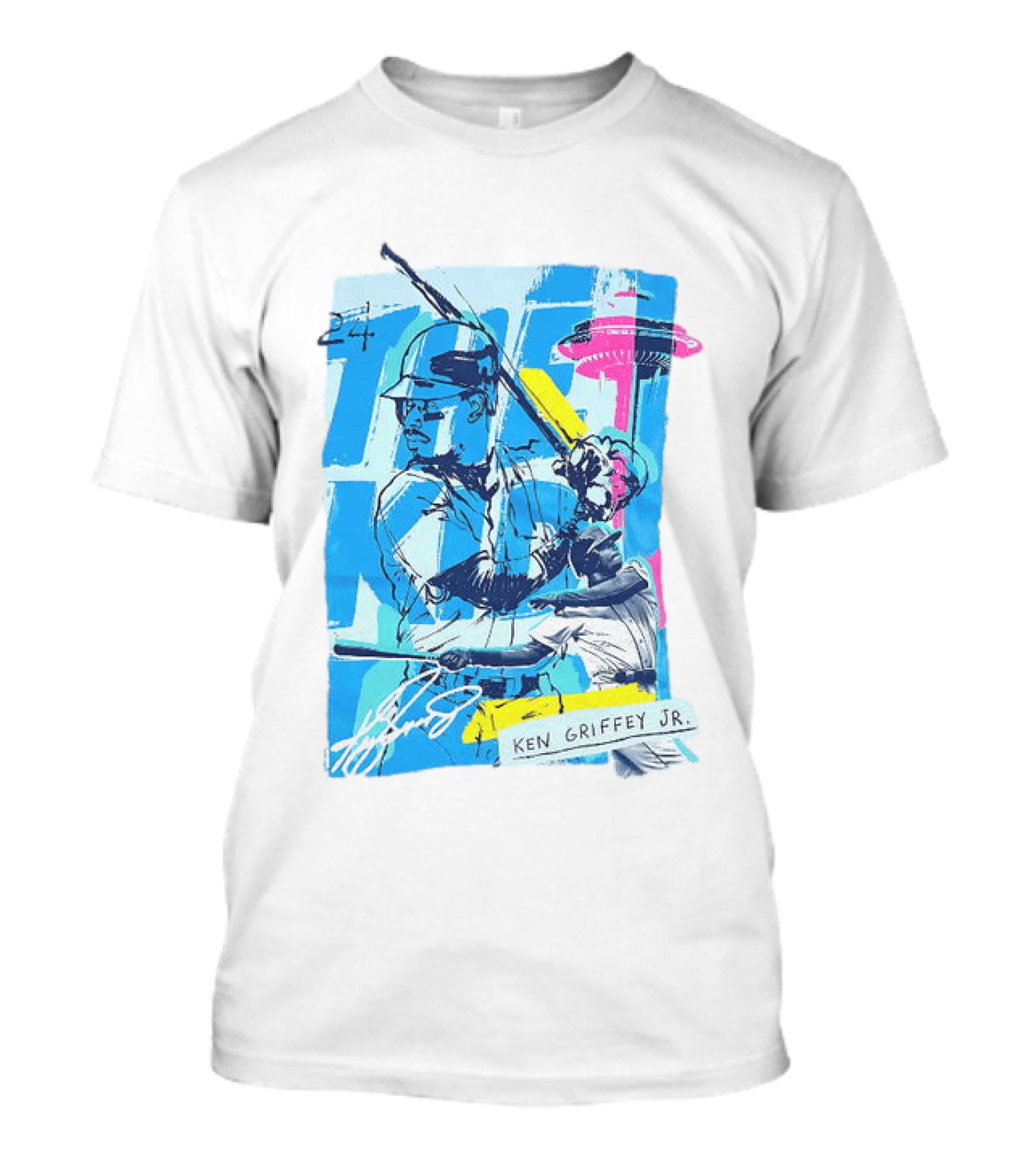 Ken Griffey Jr 24 Seattle Mariners Vintage Baseball Art Player Signature T-Shirt