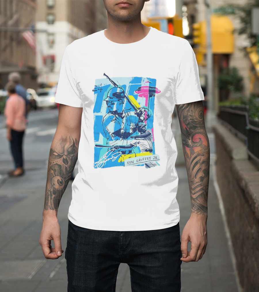 Ken Griffey Jr 24 Seattle Mariners Vintage Baseball Art Player Signature T-Shirt