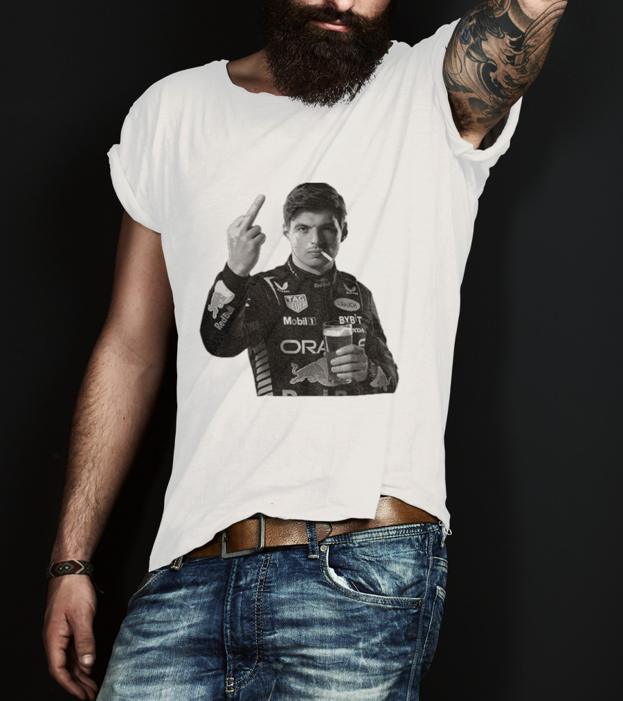Max Verstappen Red Bull Racing Smoking Beer Middle Finger T-Shirt