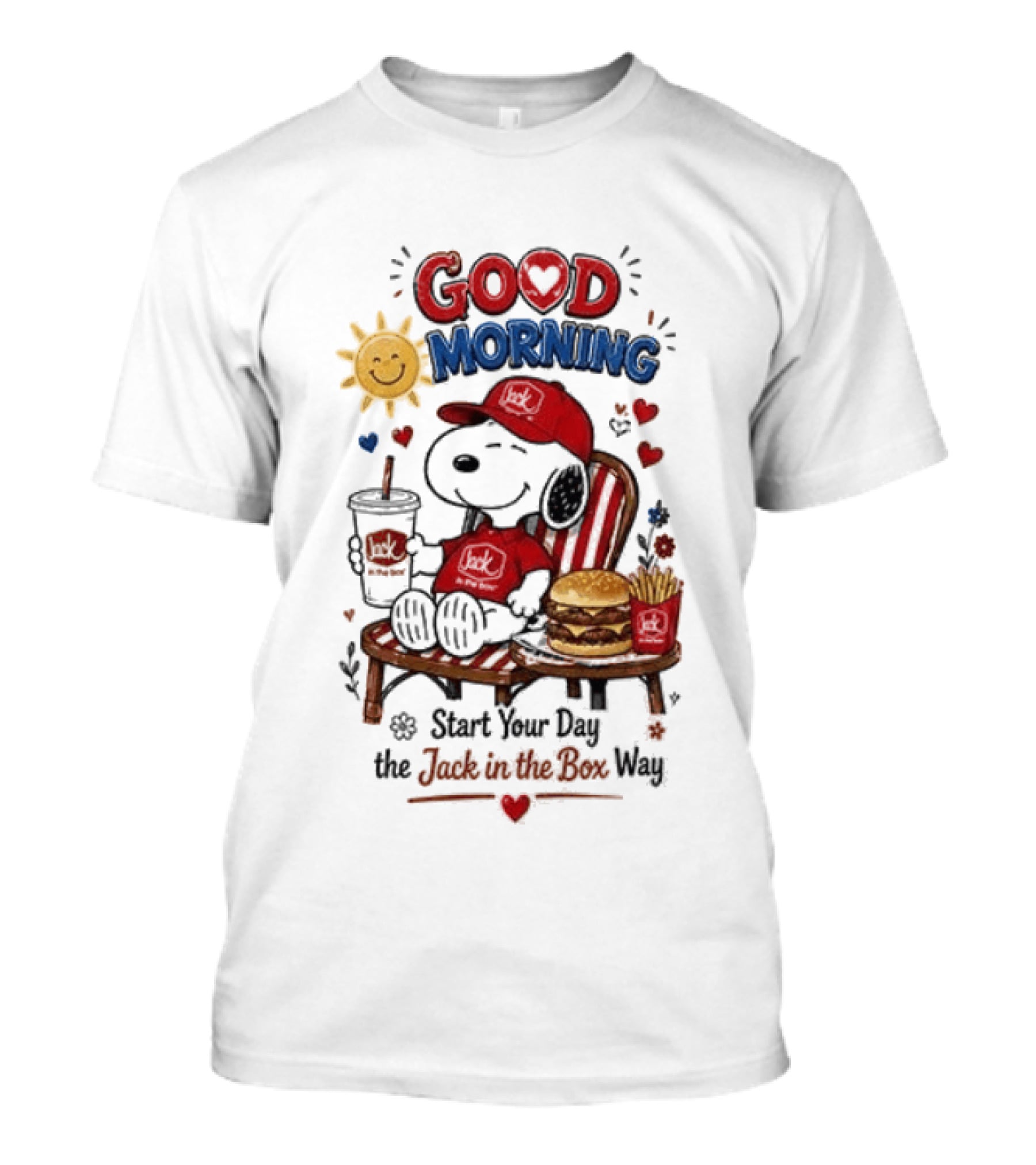 Peanuts Snoopy Good Morning Sunshine Start Your Day The Jack In The Box Way T-Shirt