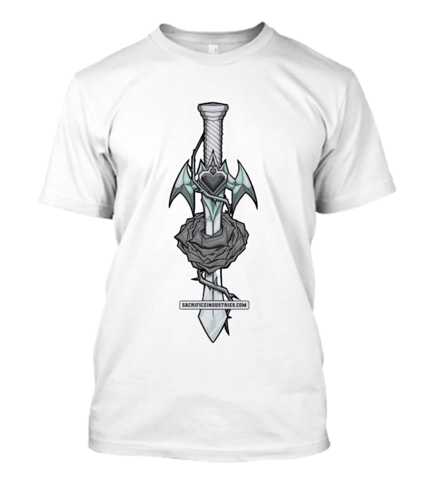 Sacrifice Industries Sword Rose Heart Icon With Wings And Thorns T-Shirt