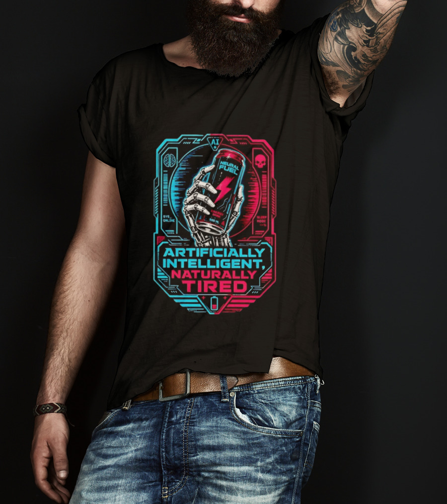 Neural Fuel Cyborg Hand Energy Drink Artifically Intelligent Naturally Tired T-Shirt