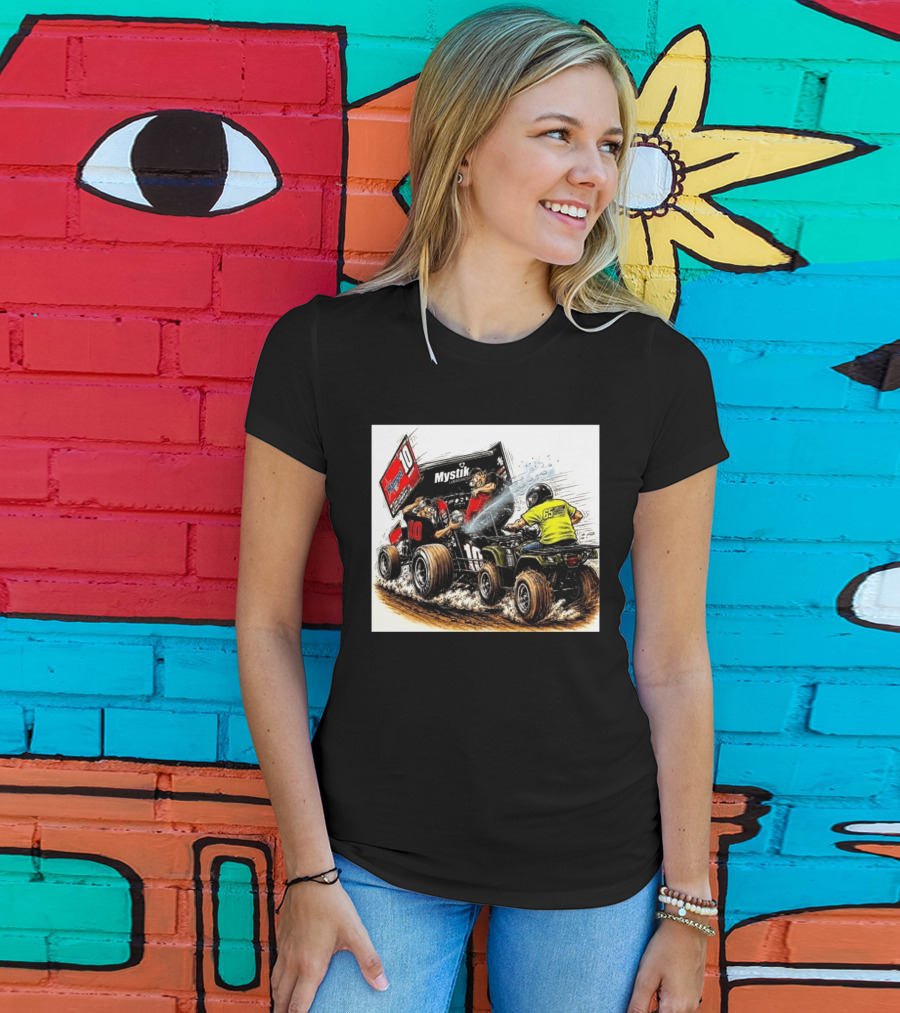 ATV Racing Action With Mystik Lubricants Dirt Track Riders Off Road Racing Vehicles And Hampel 65 Speed Shop T-Shirt