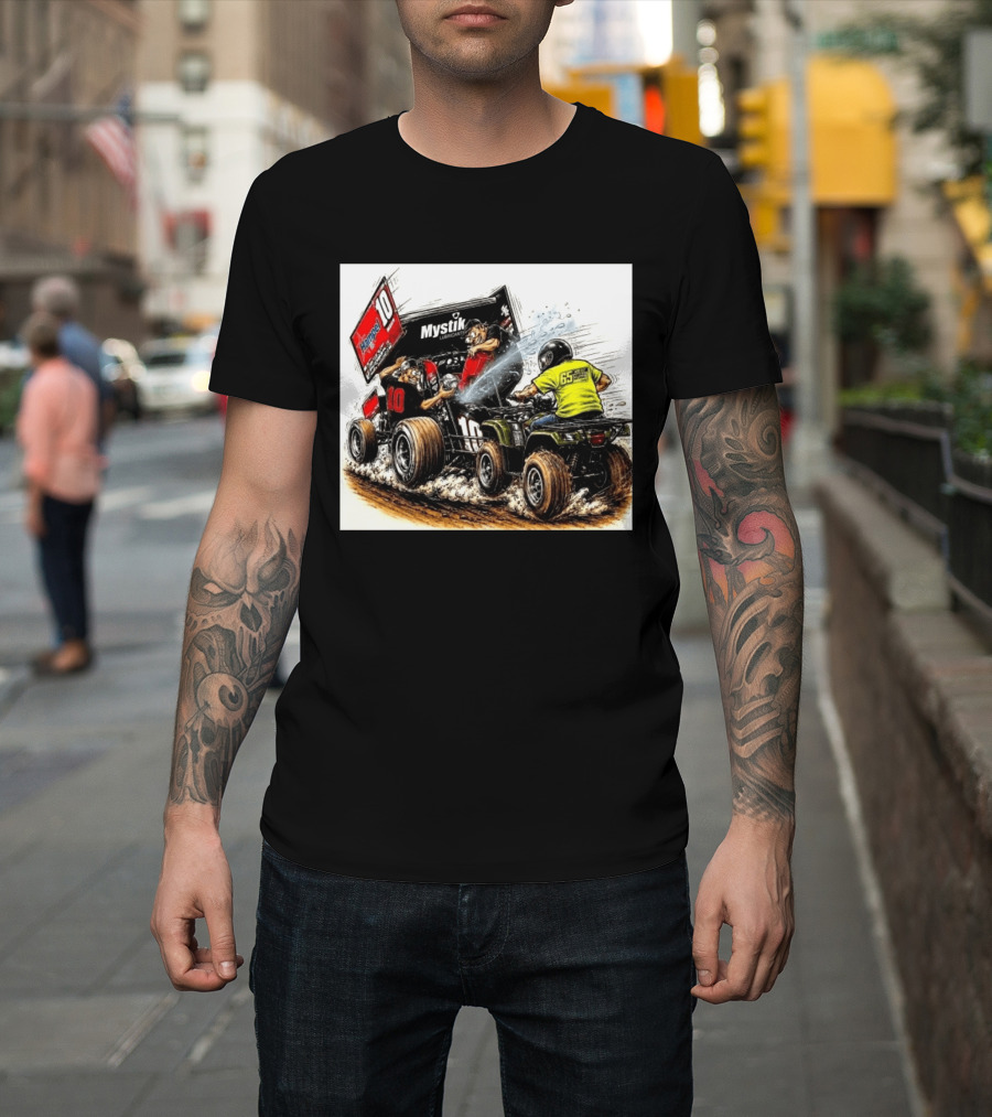 ATV Racing Action With Mystik Lubricants Dirt Track Riders Off Road Racing Vehicles And Hampel 65 Speed Shop T-Shirt