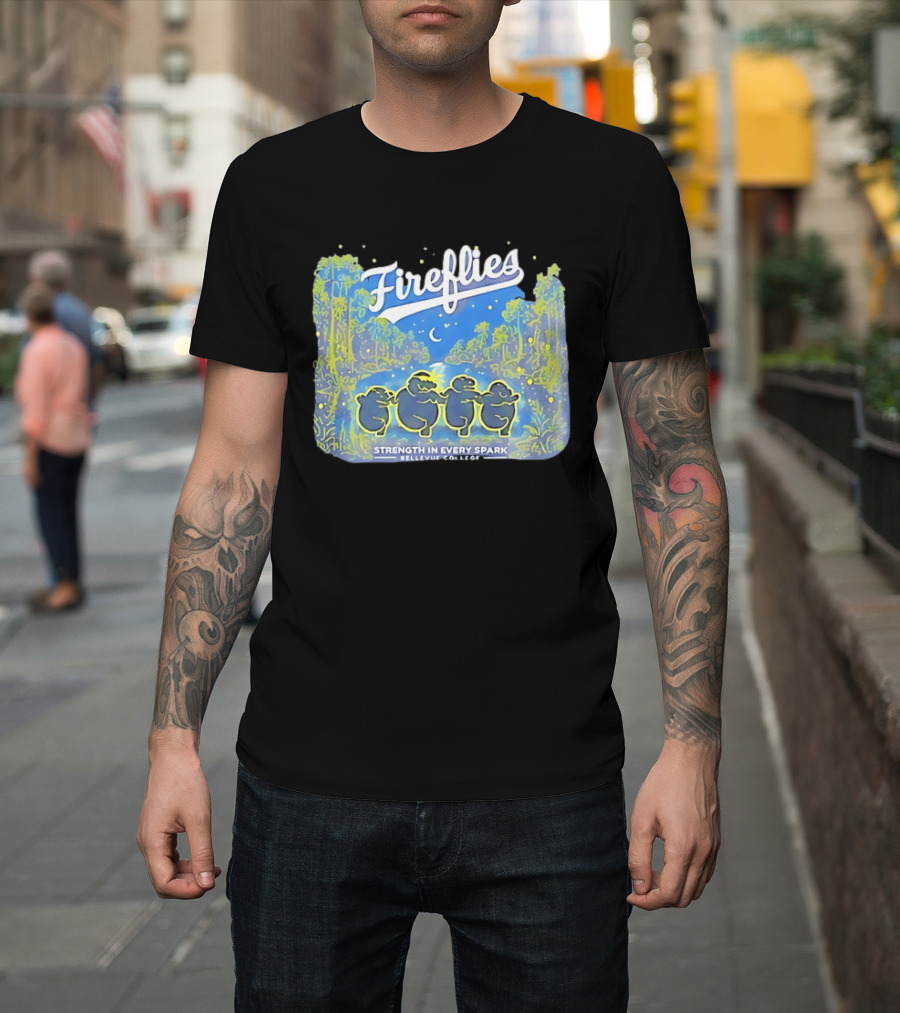 Fireflies Bellevue College Strength In Every Spark Under Night Sky T-Shirt