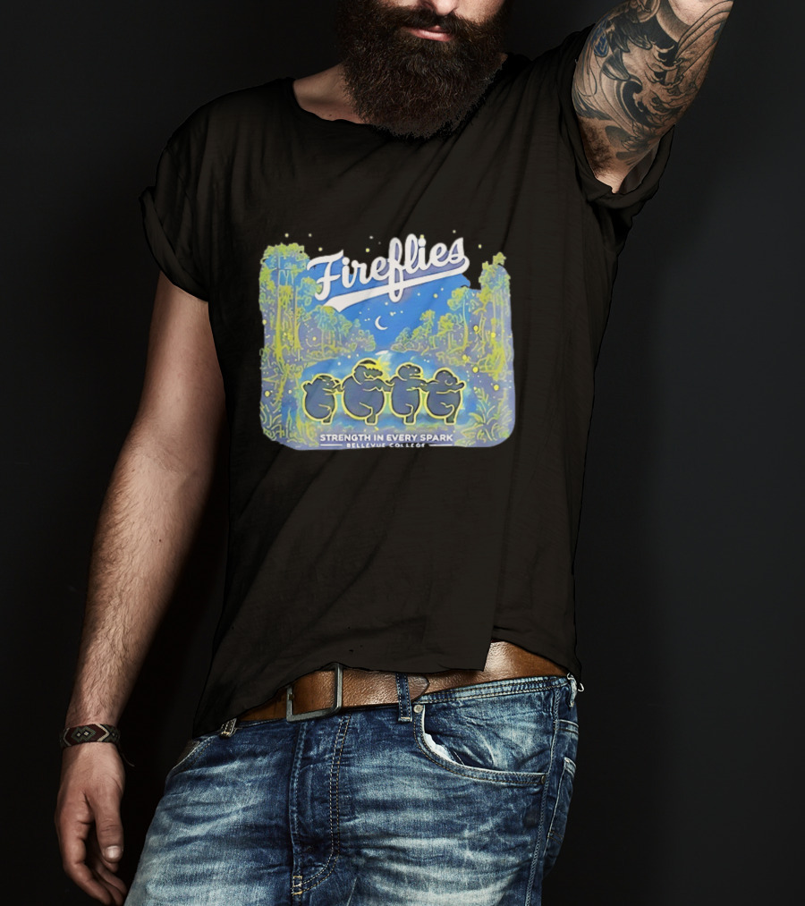 Fireflies Bellevue College Strength In Every Spark Under Night Sky T-Shirt