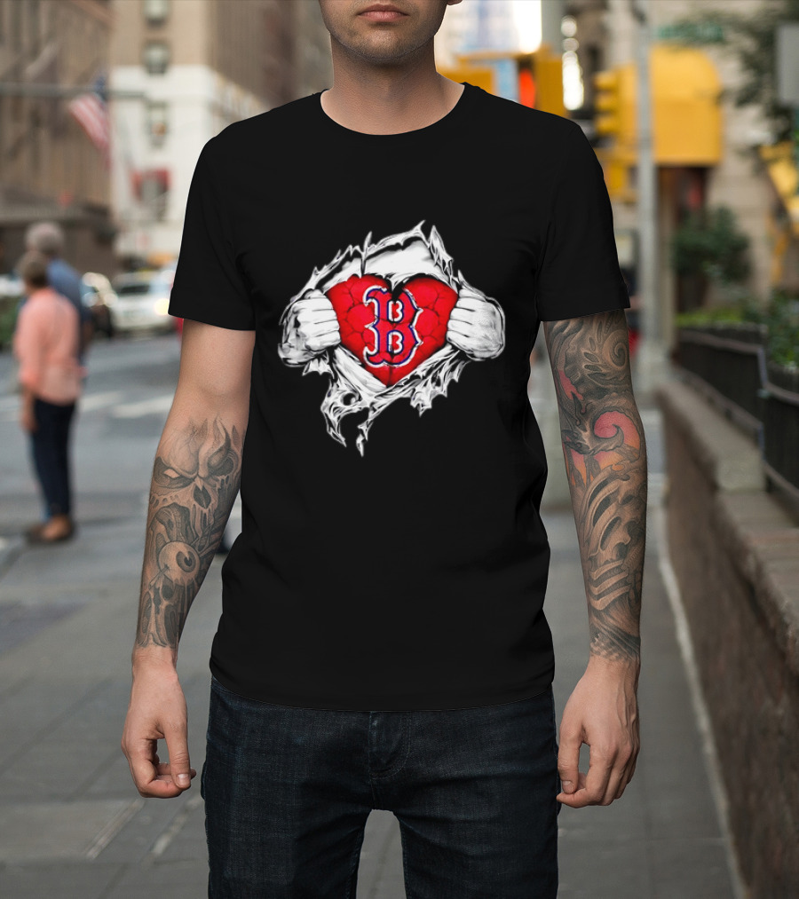 Boston Red Sox Heart Ripped Chest MLB Baseball Fan T-Shirt