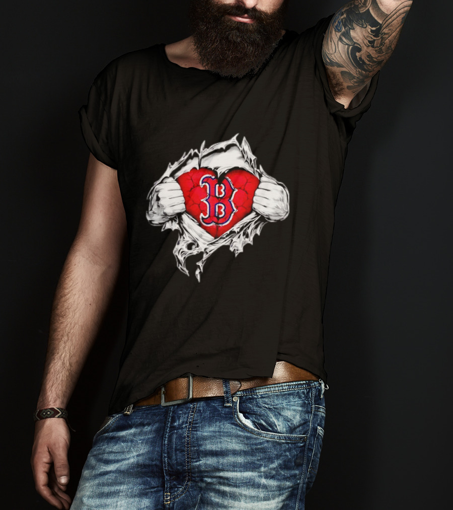 Boston Red Sox Heart Ripped Chest MLB Baseball Fan T-Shirt