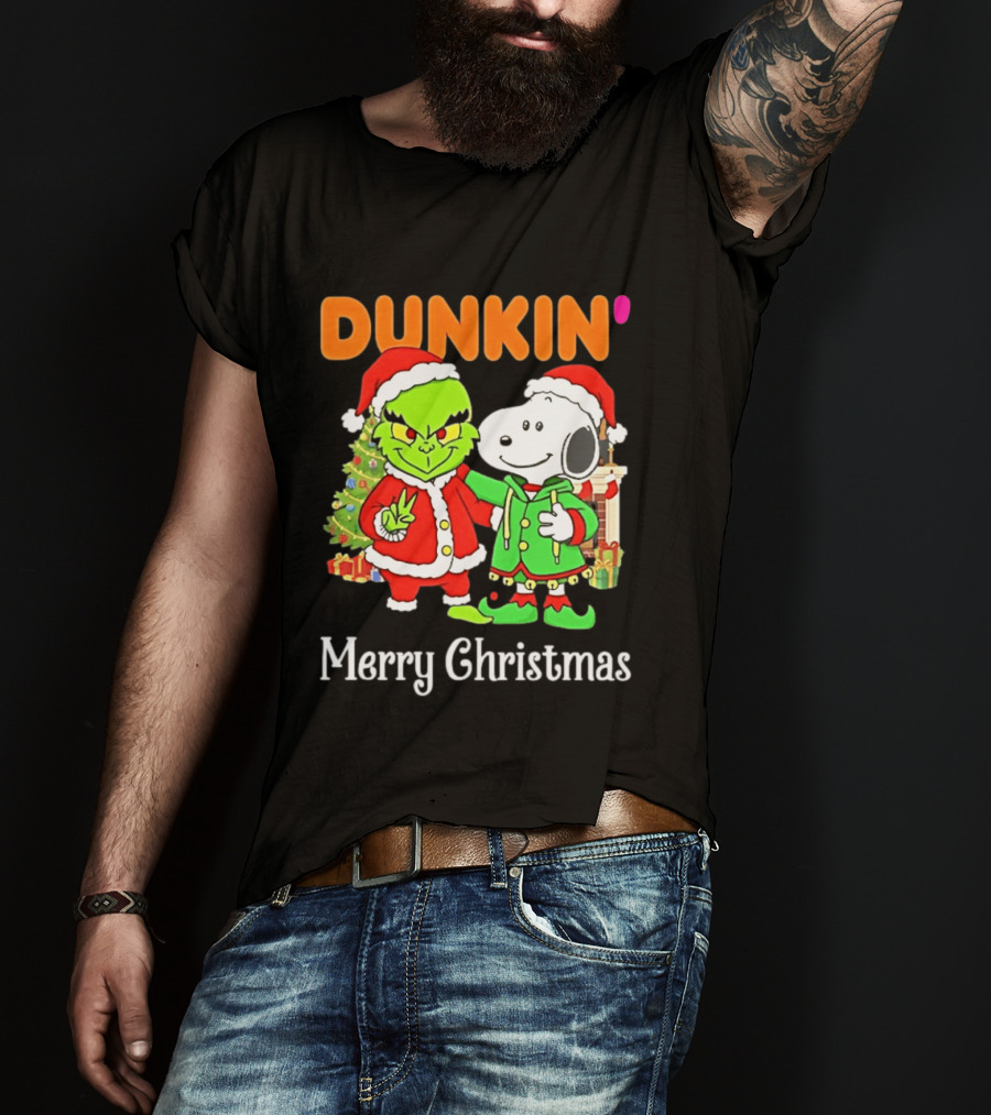 Dunkin Merry Christmas Grinch Snoopy Santas T-Shirt
