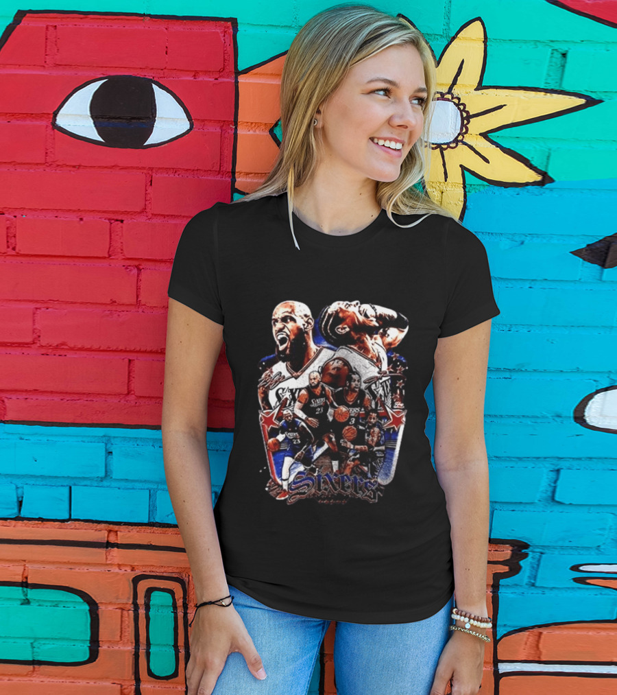 Philadelphia Sixers LeBron James Allen Iverson Crossover Collage T-Shirt