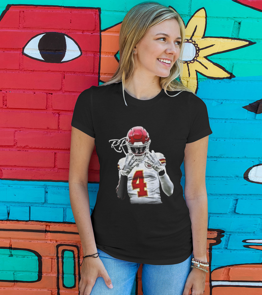 Rashee Rice Number 4 Kansas City Chiefs Football RP Helmet And Jersey T-Shirt