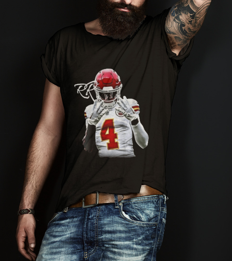 Rashee Rice Number 4 Kansas City Chiefs Football RP Helmet And Jersey T-Shirt
