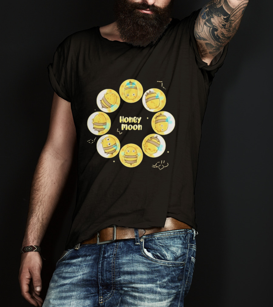 Honey Moon Bee Phases Cute Cartoon Bees In Lunar Cycle T-Shirt