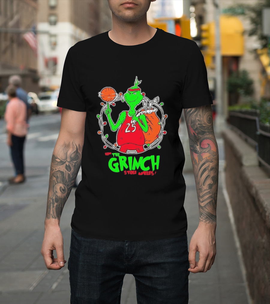 The Grinch Basketball Christmas Lights Jersey 25 Stole Ankles Green T-Shirt