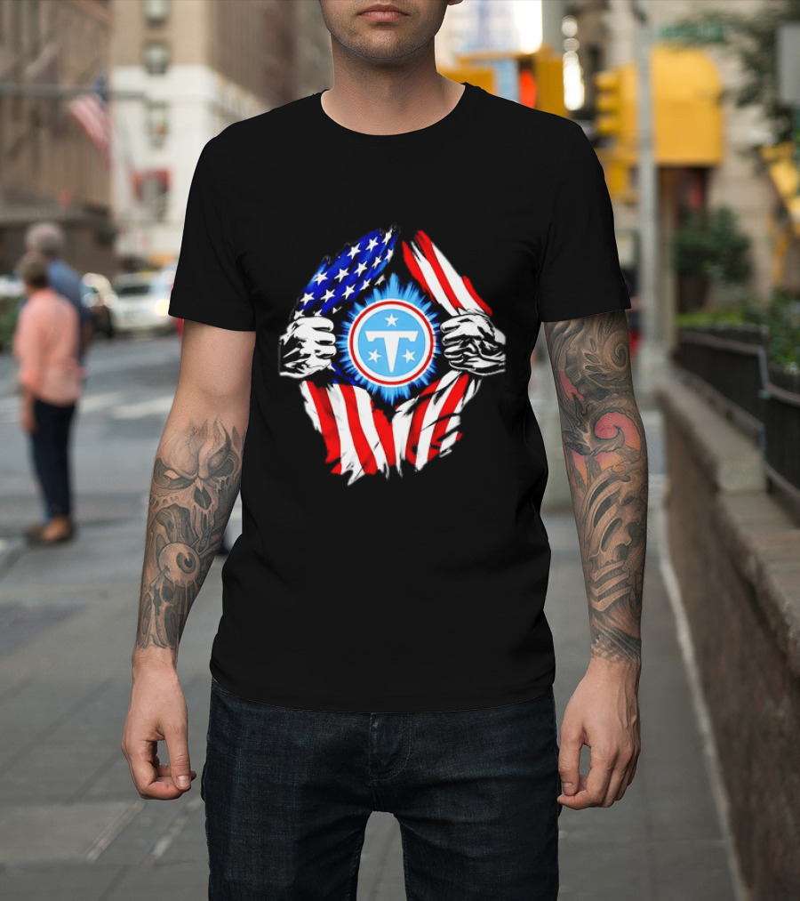 Tennessee Titans American Flag Ripped Chest USA Football Fan T-Shirt